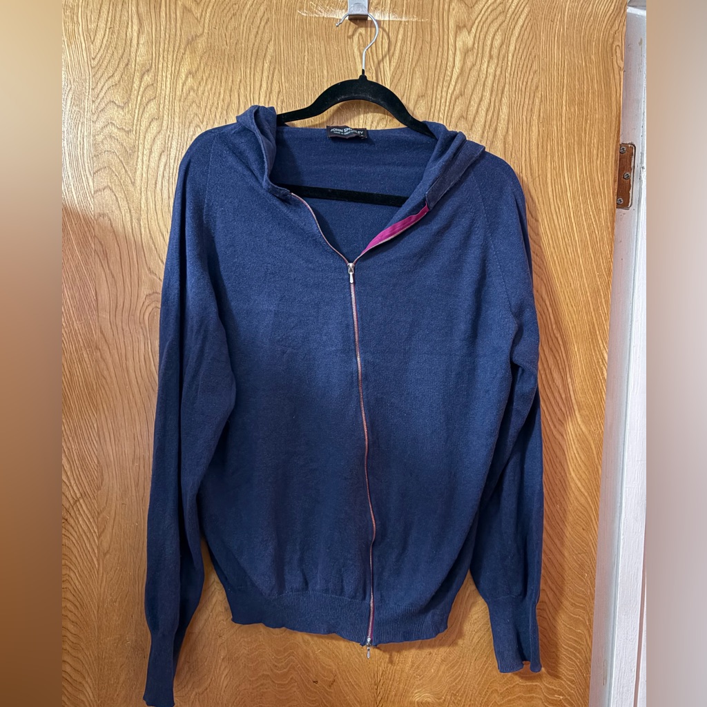 John Smedley Navy Hooded Full Zip Sweater M